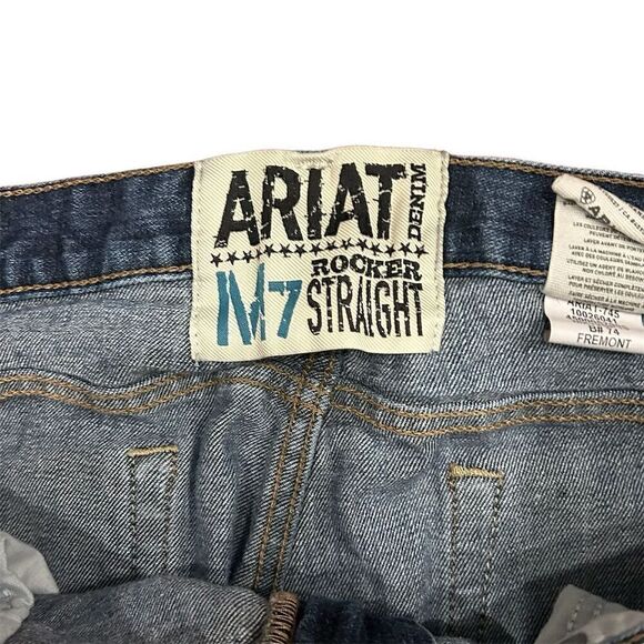 Ariat Men's 36x36 Rocker N7 Straight Leg Blue Jeans 5-Pocket Zip Fly Button - Picture 6 of 7